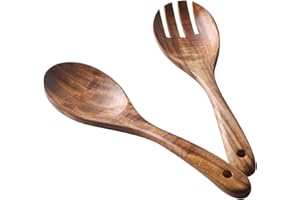 Muso Wood Set di posate da insalata in legno, forchetta e cucchiaio in legno di acacia, pinze da insalata da 26 cm, set di cucchiai da cucina in legno con manico lungo