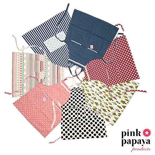 Pink Papaya Schürze, Kochschürze für Frauen und Männer aus 100% Baumwollleinen, Küchenschürze EMMA, Farbe: pink/weiß gepunktet mit Spitzenapplikationen - 5