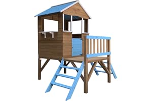 Robincool Casita Infantil de Madera Blue Melody 3,23 m² de 198x170x197 cm con 2 Alturas, Barandilla, Porche y Escaleras