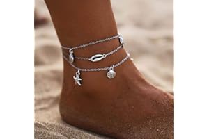 Edary Cavigliere a forma di stella marina, stile boho, in argento con conchiglia, per donne e ragazze, Metallo