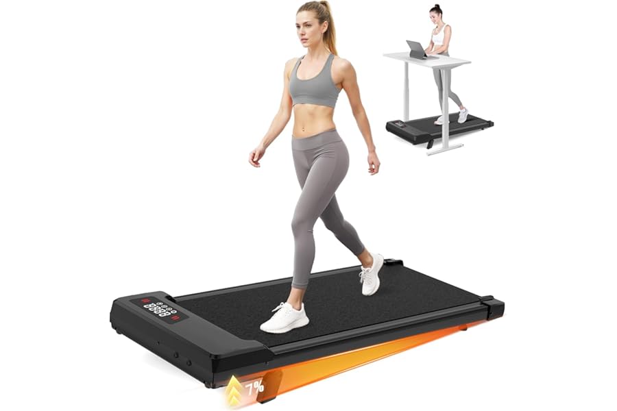HomeFitnessCode Walking Pad Treadmill 7% Incline, Treadmills for Home, 2.5HP Portable Electric Under Desk Treadmill with LED Display & Remote, Adjustable Speed, No Assembly