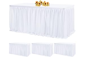 Showgeous 3-Pack Weiß Tischrock für Rechteck Tische 183cm Polyester Tischrock Plissee Rüschen Tischdekorationen für Geburtstagsparty Bankett Handel Hochzeit Brautdusche Zuhause