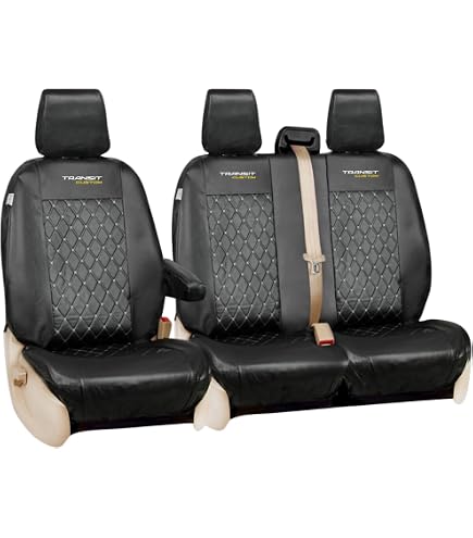 UK Custom Covers Front Seat Covers For Ford Transit Custom (2013-2023) - Black Leatherette