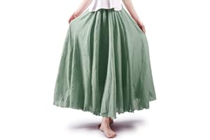 Phorecys Women's Bohemian Elastic Waist Band Long Maxi A-Line Cotton Casual Boho Skirt