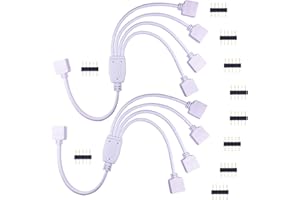 LitaElek 2pcs Câble Diviseur 1 à 4 Bande LED RGBW Câble Séparateur Ruban LED Répartiteur DC à 4 Voies 1 to 4 LED Splitter Cable 5 Broches Rallonge pour SMD 5050 RGBW LED Strip -30cm, Blanc