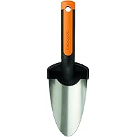 Fiskars Blumenkelle, Länge: 28 cm, Rostfreie Stahl-Kelle, Schwarz/Orange, Premium, 1000726