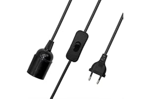 CABLEPELADO Portalampada E27 con Interruttore, Adattatore Lampada, Base per Lampadina, Spina + Interruttore On/Off, Cavo 1,50 Metri, Design Vintage, Cavo Intrecciato, Nero