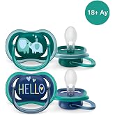 Philips Avent Ultra Air Pacifier, 18 Months+, for Male Babies, 2&rsquo; Pack, Orthodontic Silicone, Large Air Hole, Microwave St