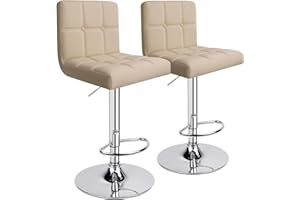 ‎LEADER ACCESSORIES Leader Accessories Barhocker (2er-Set) Barstuhl mit Lehne stylischer Tresenhocker höhenverstellbar 62-83cm Drehstuhl 360 Grad Bezug aus Kunstleder Beige