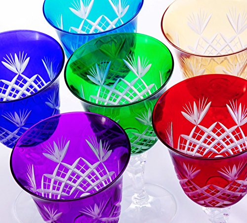Verres à vin rouge ou blanc ou, Lot de 6, coupé à la main, verre de cristal sans plomb, Bohème, multi d’eau de vin Verres à vin rouge ou blanc ou, Lot de 6, coupé à la main, verre de cristal sans plomb, Bohème, multi d’eau de vin