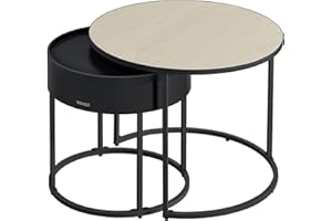 VASAGLE Tavolini da Salotto, Set di 2 Tavolini Rotondi ad Incastro, Stile Moderno, Vano Nascosto e Vassoio, per Soggiorno Camera da Letto Balcone, Beige Naturale e Nero Inchiostro LCT044K67
