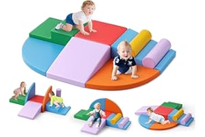 OTHLAVER 8 PCS Toddler Soft Play Set, Soft Play Set 1-3Y, Waterproof Removable Leather, Skin-Friendly Foam, Hidden Zippers, Extra-Wide Hook-and-Loop Strips (8P-leather-color)