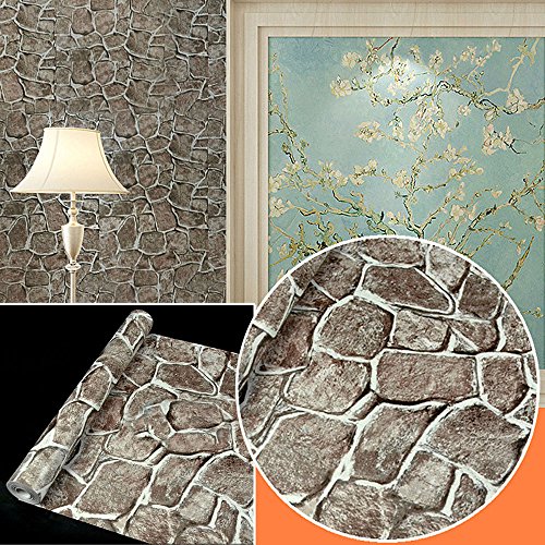 UNIQUEBELLA Modern Simpel Retro Abstrakt Stein Festung optik 3D Tapete Fototapete PVC Prägung Wandbild 45CM*10M für Wohnzimmer, Hotel, Flur, Büro und Schlafzimmer - 3