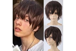 YEESHEDO Unisex Kurze Bob Anime Cosplay Dunkelbraune Perücken Volle natürliche Schicht Gerade Flauschige Haare Kostüm Party Kostüm Perücke für Frauen Männer