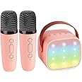 MRTOYIRQ Karaoke Machine Kids, Upgrade Karaoke Machine Bluetooth Speaker with Wireless Microphone for Kids Adults, Voice Changer Toy with LED Party Lights for Girls Boys Birthday (Pink)