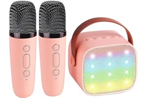 MRTOYIRQ Karaoke Machine Kids, Upgrade Karaoke Machine Bluetooth Speaker with Wireless Microphone for Kids Adults, Voice Changer Toy with LED Party Lights for Girls Boys Birthday (Pink)
