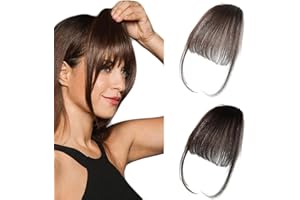 LZKHEH Extension Frangetta Finta con Clip - Frangia Sintetica Naturale, Fascia Unica per Capelli Corti - Hair Bang Fringe Hairpiece Posticci (Marrone Chiaro e Scuro)