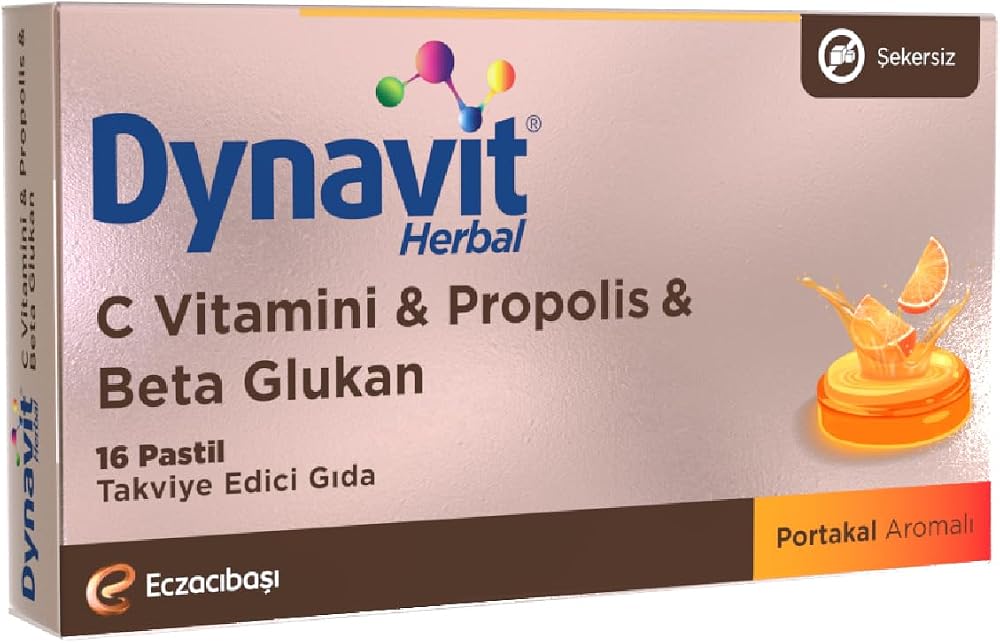 Dynavit Herbal C Vitamini, Propolis & Beta Glukan 16 Pastil - Bağışıklık - C Vit, Propolis, Beta Glukan