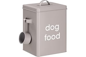 Navaris Bidone Porta Crocchette per Cani - Porta Croccantini Biscotti Cane Gatto - Contenitore Cibo Gatti - Scatola Ferro con Coperchio Maniglie e Paletta - Design Vintage - 5,9 L