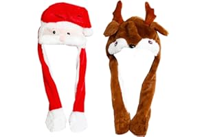 YouYuer Nikolausmütze,2PCS Weihnachtsmütze Plüsch Lustiger Nikolausmützen Weihnachtsmann Mützen Weihnachtsmütze mit Beweglichen Ohren Santa Hat für Erwachsene Kinder Weihnachts Partyhüte