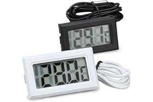 YUNSEITY Mini Termometro Digitale per Interni/esterni da 2 Pezzi con Sonda, Monitor Elettronico della Temperatura, Termometro per Congelatore, per Acquario, Frigorifero, Incubatrice, Ecc(Nero+Bianco)
