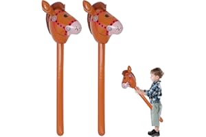Qiuruoo 2 StüCk Aufblasbares Stabpferd, 95cm Steckenpferd Kinder füR Das TäGliche Spiel, Pferd-Thema Geburtstagsfeier Dekorationen, Party Geschenk Requisiten, Kinder-Sport-Requisiten Mit (Braun)