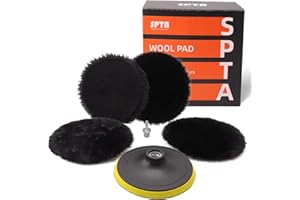 SPTA HWPPS6M14M5 nakładka z wełny jagnięcej, 5-częściowy zestaw do polerowania 150 mm, wełna jagnięca 150 mm, podkładka do polerowania + adapter wiertła M14 do maszyny do polerowania samochodu