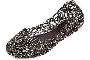 SENCC Women's Soft Hollow Glitter Jelly Beach Summer Flats Sandals for Summer Beach Party