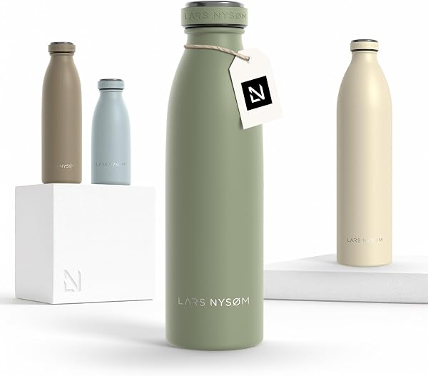 LARS NYSØM Stainless Steel Insulated Water Bottle 350ml, 500ml, 750ml, 1L, 1 5 Liter | Insulated Thermo Flask for Hot and Cold Beverages | Leakproof Drinking Bottle (Sage Green, 500ml) - 1
