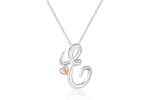 Mesovor Collana con Iniziale in Argento per Donna, Gioielli Placcati in Argento Sterling | Collana con Ciondolo con Nome Lettera Classica con Cuore in Oro Rosa, Catena da 20 Pollici