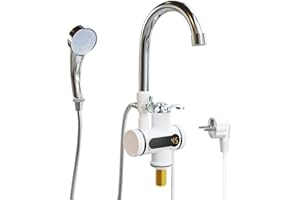 LANMOU Cuisine Electrique Chauffe-Eau Robinet d'eau Chaude et Froide à Double Usage Instantanée Chauffe Robinet 220V 3000W avec Affichage de la Température et Douche Amovible Tete Electrique