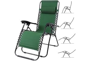 BAKAJI Chaise Longue Transat Jardin Plein Air, Transat de Plage Pliable, Bain de Soleil avec Repose-tête, d’accoudoirs Réglables, Chaise de Camping Gravité Zéro en Oxford (Vert)