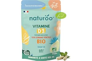 NATUROO NUTRITION Vitamine D Bio Naturelle et Végétale, Vitamine D3 biologique à base de Lichen | 1000 UI (500% des AJR) | 60 gélules (1 à 2 mois) | Premium & Vegan | Pour Hommes et Femmes | Extraits de Lichen bio