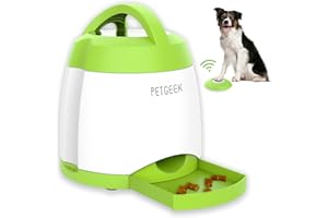 PETGEEK Treat Dispenser Dog Toys, Automatic Pet Feeder with Dual Power Supply and Remote Control, Dog Puzzle Toys and Interactive Dog Toys in One for Indoor or Outdoor Play(Green)