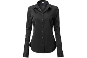 FLY HAWK Camicia Basic da Donna Manica Lunga - Camicetta Casual Blusa Chiusura Bottoni Slim Fit Formale Elegante in Fibra bambù - Camicia Shirt Ideale per Ufficio/Lavoro/Colloquio