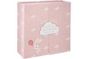 Coffret Souvenir Naissance FILLE, 22x22x9 cm, Rose