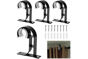 ALLisWE 4Pcs Ceiling Curtain Pole Brackets Set, Drapery Pole Hooks Heavy Duty Aluminum Alloy Fixing Black Curtain Rod Support Ceiling Brackets Holders with Screws for 23mm to 28mm Drapery Poles