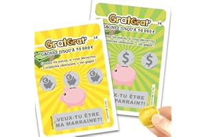 MIMI GRANDIT Demande parrain, marraine, jeu de grattage, idée cadeau originale carte à gratter futur parrain, future marraine (carte marraine + carte parrain GratCochon)