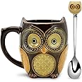 SQOWL 3D Coffee Mug Funny Cute Owl Ceramic Cup Coffee Mug with spoon Tea Mugs Set for Women and girls 12 oz Brown