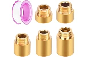 CHINGCOO 5 extensiones de grifo de 1/2 pulgadas, latón 10 mm/15 mm/20 mm/25 mm/30 mm, extensión hexagonal interior, extensión de grifo de latón, para grifos y cabezales de ducha