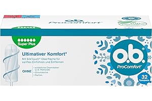 ‎O.B. o.b. ProComfort Super Plus Tampons 32 Stk., mit SilkTouch Oberfläche und Dynamic Fit Technologie, besonders sanftes Einführen und Entfernen, 100 Prozent pflanzlich basierter Tamponkern