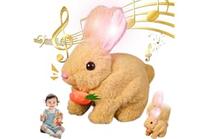 KUWUNG Lapin Peluche, Lapin Carotte avec Lumière, Lapin en Peluche Sautant, Fait du Bruit et Déplace Oreilles et Nez, Easter Bunny Peluche, Animaux de Compagnie Électronique pour Enfants