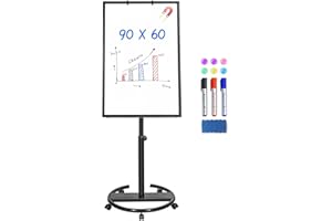 MAXTEK Pizarra blanca magnética portátil de borrado en seco con caballete y ganchos para papelógrafo (negro)