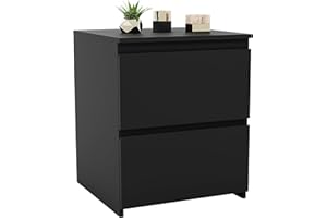 Vida Designs Denver - Comodino grande con 2 cassetti, per camera da letto, moderno, 48 x 39,5 x 39,5 cm (altezza x larghezza x profondità) (nero)