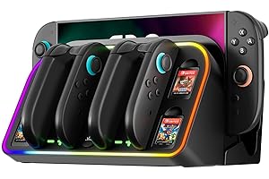 MANKIW Ladestation für Nintendo Switch 2, 4 In 1 für Joy-Con 2 Controller Ladegerät Mit LED Anzeige & RGB Lichter, TV-Dock, Wandmontage