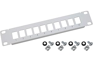 HMF 63345-07 UTP Keystone Patch panel per armadio server | 10 pollici | 1 U | 10 porte RJ45 | Grigio chiaro