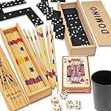 HOMETOOLS.EU - 4er Spiele Sammlung | Domino, Mikado, Würfel...