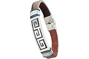 Only faith Pulsera de Cuero para Hombre ajustable acero inoxidable Brazalete regalo para hombre