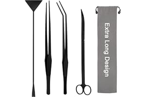 ZHAOYAO 38cm Extra Long Aquarium Aquascape Kits, 4 in 1 Anti-Rust Aquatic Plant Aquascaping Tool Stainless Steel Tweezers Scissors Spatula for Aquarium Tank Clean Fish Tank Aquascape Tools Sets (Black)