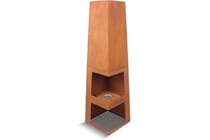 Casa Mia Tempo Wood-Burning Chiminea - Industrial-Look Patio Heater with Square Design for Garden